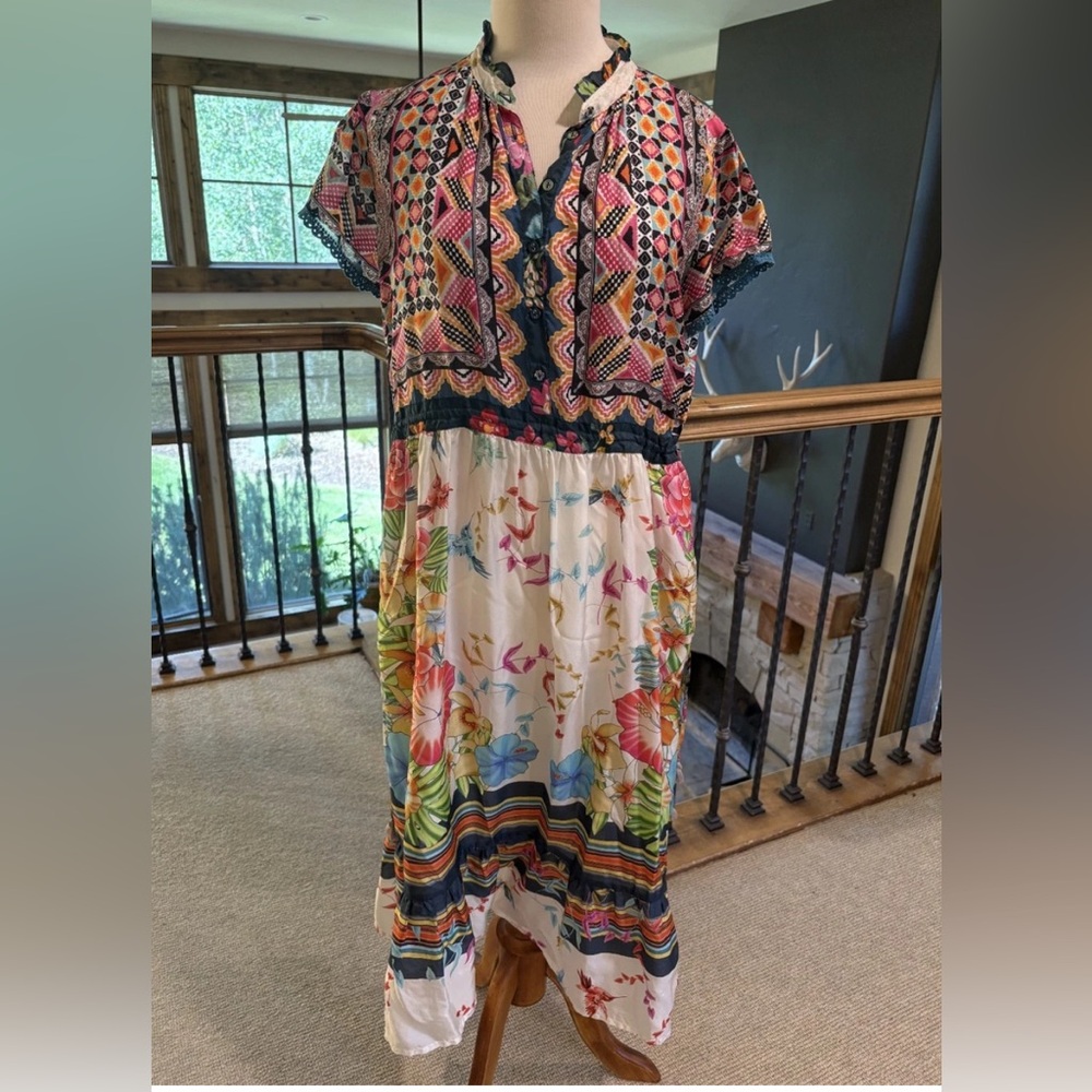 Johnny Was 100% Silk Dress w/ Ties sz XS